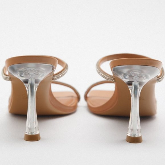 New with Minor Flaw – ZARA Rhinestone Strap High Heel Sandals | Fits US 7 / 7.5 - Picture 7 of 13